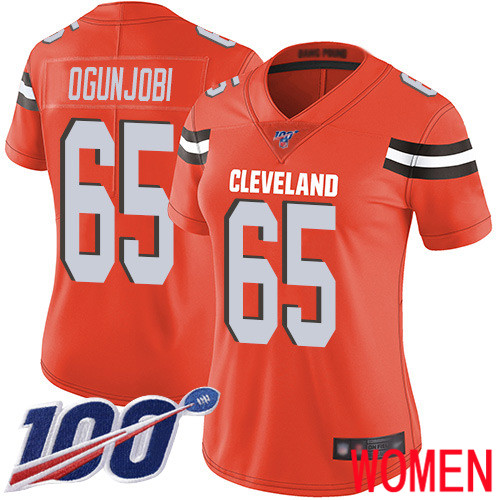Cleveland Browns Larry Ogunjobi Women Orange Limited Jersey 65 NFL Football Alternate 100th Season Vapor Untouchable